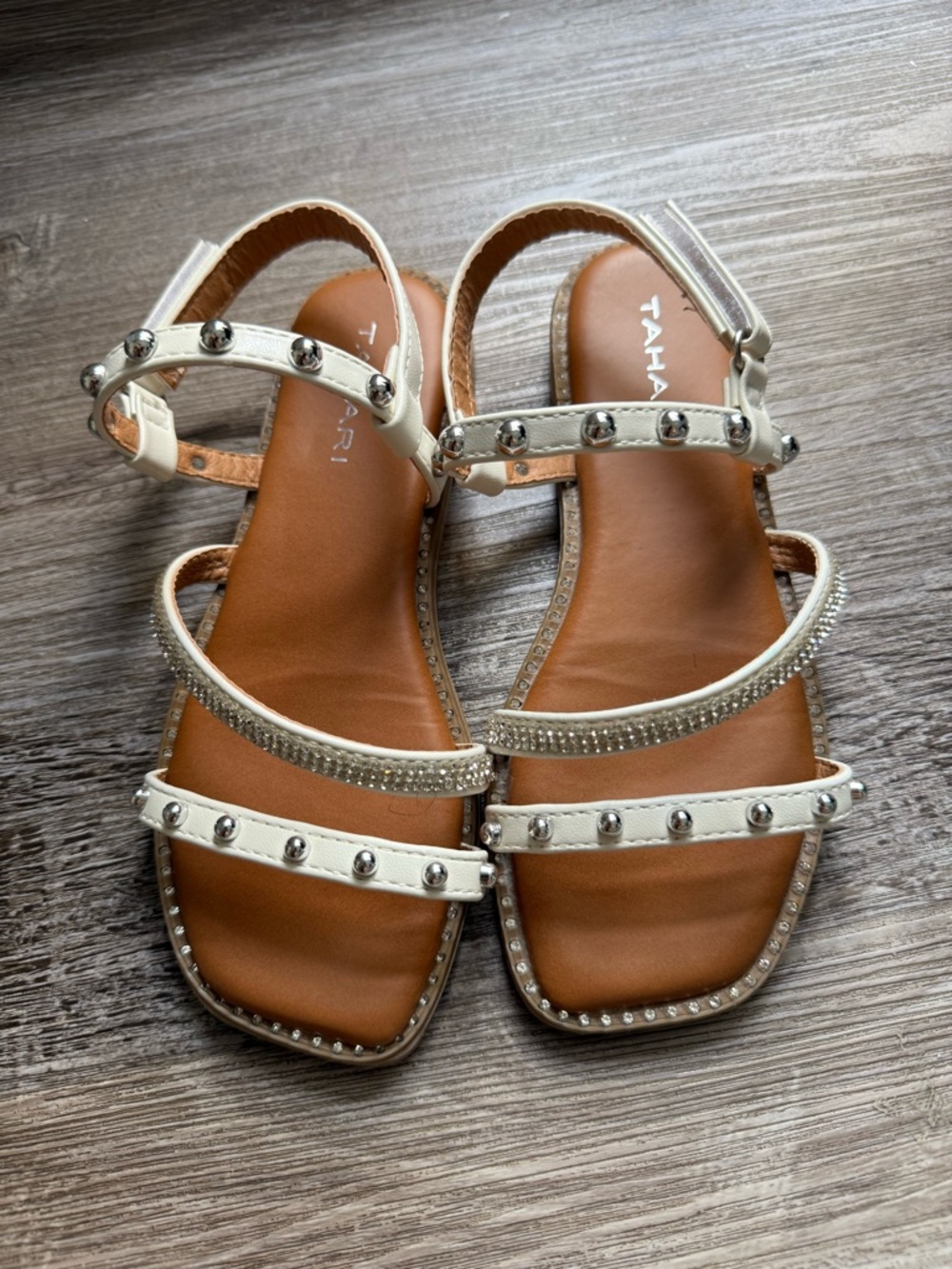 Pre-loved. Big girl size 3. White Studded Leather Sandals